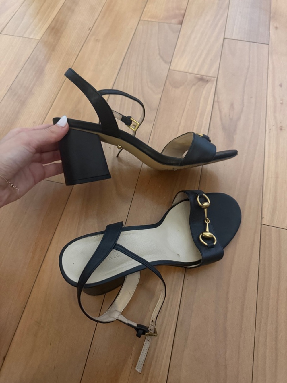 Gucci Black Leather Horsebit Slingback Heels with Gold Hardware - Picture 5 of 7